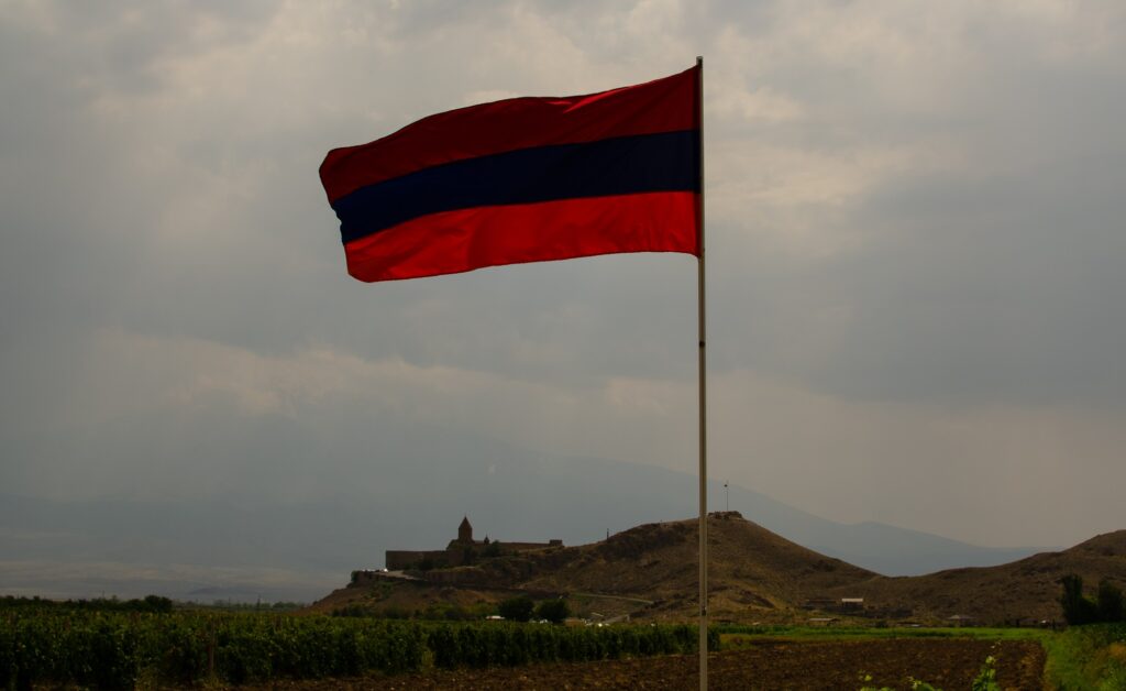 Armenian flag and Khor Virap