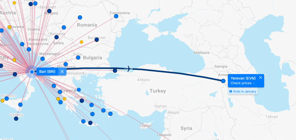 Bari Yerevan direct flight