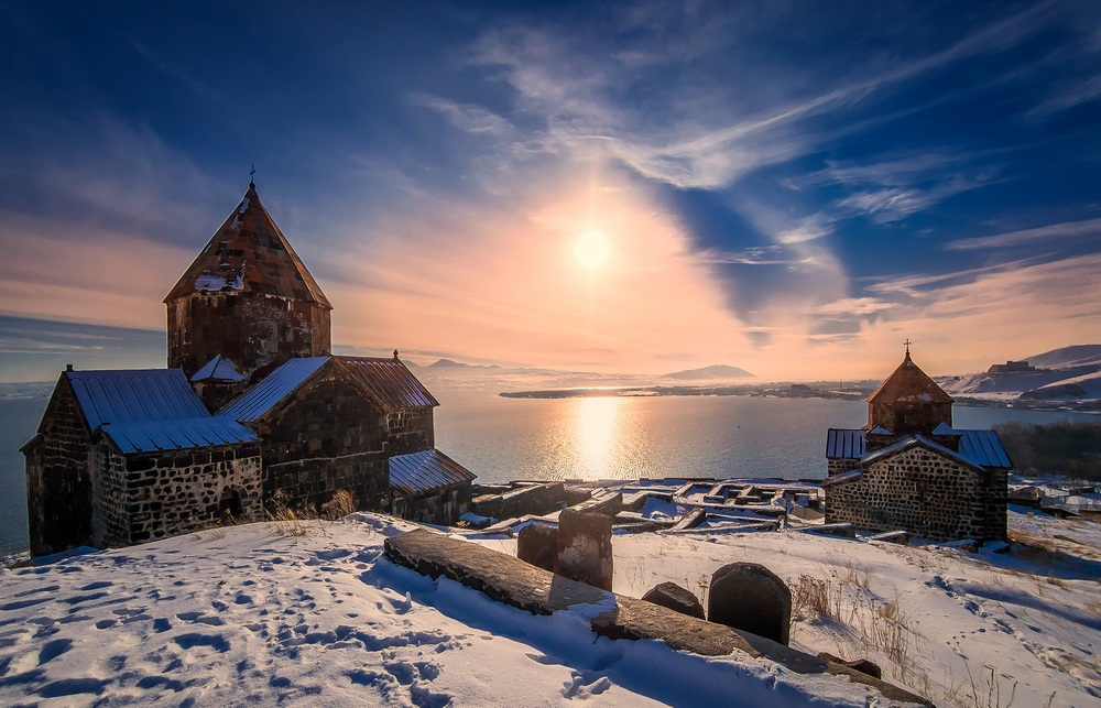 Sevanavank Monastery in wintertime
