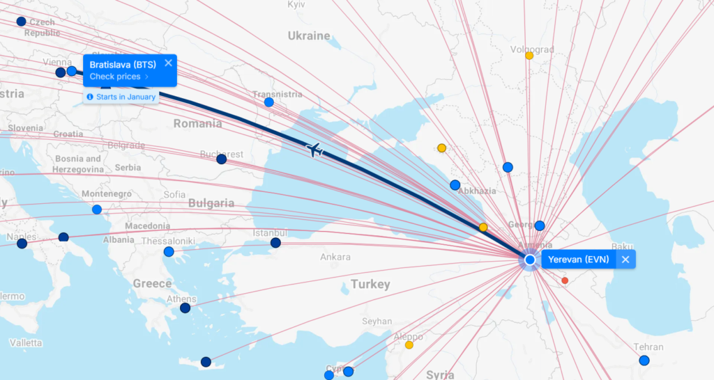 Wizz Air Bratislava–Yerevan Route