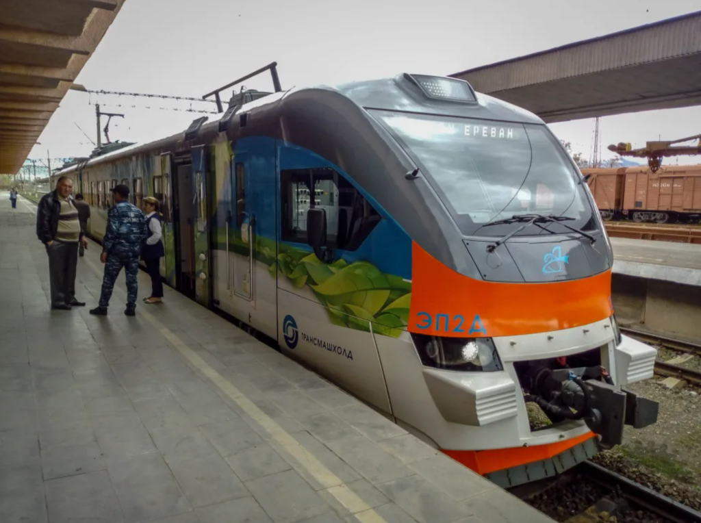 Yerevan to Tbilisi train at the platform Yerevan to Tbilisi train at the platform